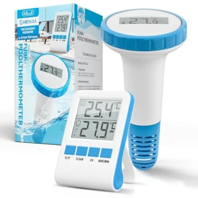 Abbildung von Digitales Teich und Poolthermometer mit LCD Funk Empfänger, IPX8 (Wasser Thermometer Funk, Unterwasser)