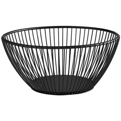 Abbildung von APS „SVART“ runder Metallgitter Korb, stabiler Gitterkorb, Ø 17,5 cm x H: 8 cm, Brotkorb, Obstkorb, Gemüsekorb, stapelbar, schwarz, spülmaschinengeeignet