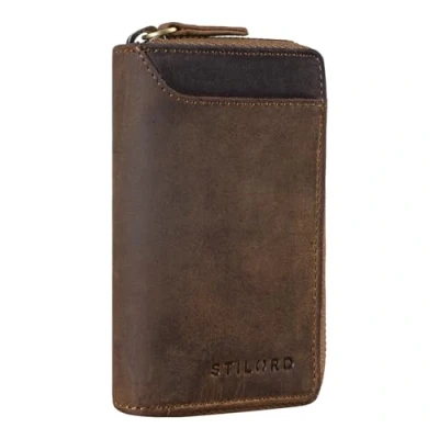 Abbildung von STILORD &#039;Devin&#039; Schlüsseletui klein Leder Schlüssel Organizer für viele und EC Karten RFID Kartenetui Schlüsseltasche mit Schlüsselanhänger Vintage Echtleder, Farbe:mittel braun