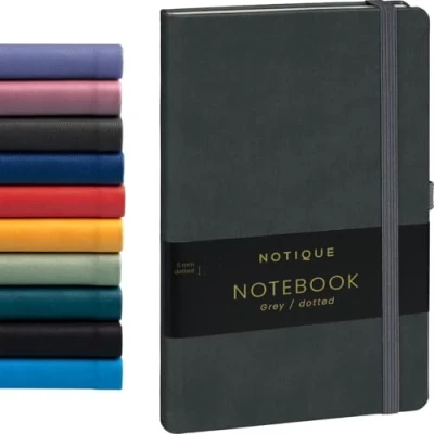 Abbildung von NOTIQUE Notizbuch Dotted, Hardcover Notizbuch, Notizheft, Journal, Tagebuch mit Gummiband und Stifthalter 13x21cm, 192 Seiten (Grau, Gepunktet)