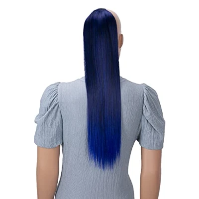 Abbildung von CAISHA 60cm Zopf mit 2 Bändern Pferdeschwanz Langhaar Extensions Haarverlängerung Haarteil Glatt Schwarz Blau Mix HCB2
