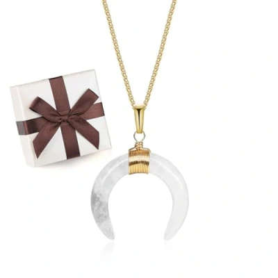 Abbildung von COAI Geschenkideen Damen Doppelhorn Anhänger Mond Amulett Halskette Box Chain Kette aus Bergkristall