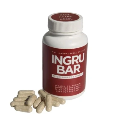 Abbildung von Ingrubar Goldhirse Kapseln (75 Stück, Monatsration): Haarvitamine gegen Haarausfall für Frauen und Männer mit Biotin, vegan glutenfrei
