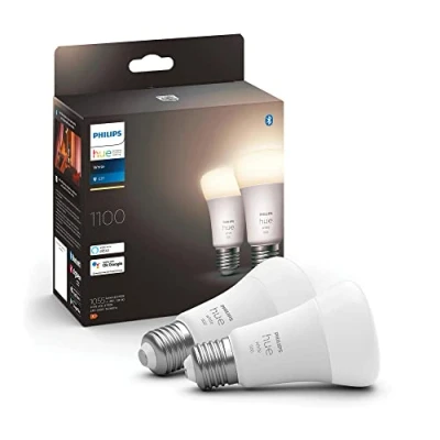 Abbildung von Philips Hue White E27 LED Leuchten 2 er Pack (1.100 lm), dimmbare Lampen für das Lichtsystem mit warmweißem Licht, smarte Lichtsteuerung über Sprache und App