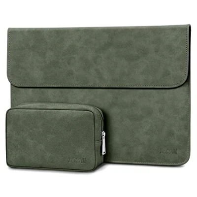 Abbildung von TECOOL 13,3 Zoll Laptophülle Leder Wasserdicht Tasche für 2012 2020 2022 MacBook Air/Pro 13 13.6 M2 M1,2021 2023 Pro 14 M3 M1 A2918/A2992/A2442/A2779,Surface Laptop 5 1,Grün