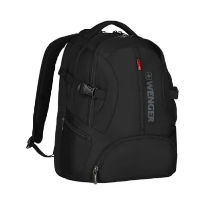 Abbildung von WENGER Transit Laptop Rucksack mit Tabletfach, Notebook bis 16 Zoll, Tablet 10 Organizer, 27 l, Damen Herren, Büro Business Reisen Uni, Schwarz, 600636