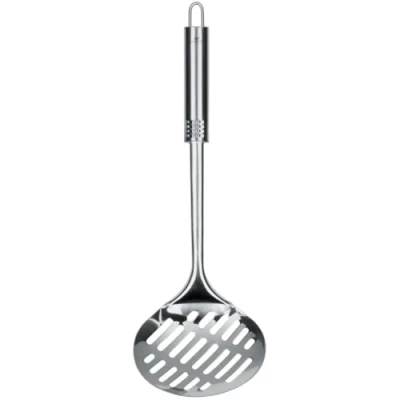 Abbildung von Fackelmann Abseihlöffel 35 cm OVALGRIFF, Küchenhelfer mit ergonomischem Griff, Schaumlöffel auf Edelstahl (Farbe: Silber), Menge: 1 Stück, Gemischt