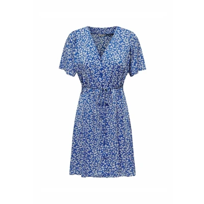 Abbildung von ONLY Damen Legeres Mini Kleid Sommerliches Design Muster Blusenkleid Kurzarm Dress, Farben:Blau, Größe:XS