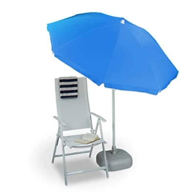 Abbildung von Relaxdays Sonnenschirm, Ø 180 cm, höhenverstellbar, kippbar, Balkonschirm, rund, Polyester, Stahl, Strandschirm, blau