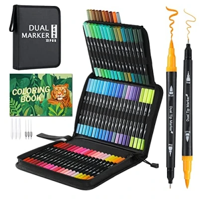 Abbildung von TrendGate Dual Brush Pen Set, 72 Farben Fineliner und Pinselstifte Doppel Filzstifte Dicke Dünne mit Malbücher für Handlettering, Bullet Journal, Mandalas Stifte Kinder Erwachsene