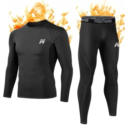 Abbildung von MEETWEE Thermounterwäsche Funktionsunterwäsche Herren, Skiunterwäsche Winter Suit Atmungsaktiv Lange Thermo Unterwäsche Set, Unterhemd + Unterhose, schwarz, size: XL