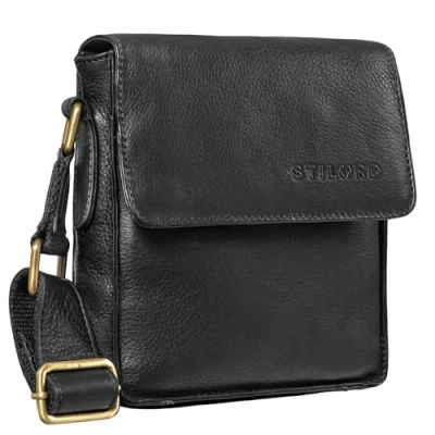 Abbildung von STILORD &#039;Nate&#039; Herrentasche Leder klein Umhängetasche Schultertasche Männer Handtasche Messenger Bag Vintage echtes Leder, Farbe:schwarz