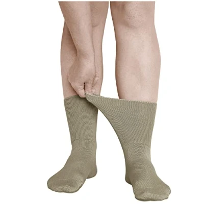 Abbildung von vitsocks Damen Diabetikersocken extra weit ohne Gummi Bund (3x PACK) geschwollene Füße, Baumwolle, 39 42, 35 38, Beige, 38
