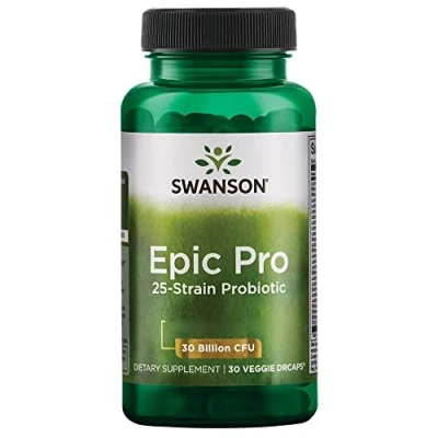 Abbildung von Swanson Epic Pro 30 Billion, 25 gute Bakterienstämme mit Milliaren Bakterienkulturen, Kapseln, Laborgeprüft, Sojafrei, Glutenfrei, Ohne Gentechnik