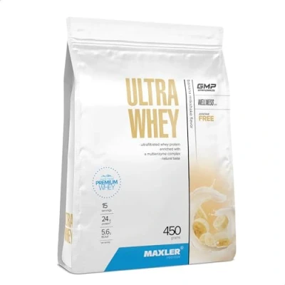 Abbildung von Maxler Ultra Whey Protein 24 g pro Portion Reines Pulver Molkenprotein Konzentrat, Isolat, Hydrolysat Mit BCAA Bananen Milchshake 450g