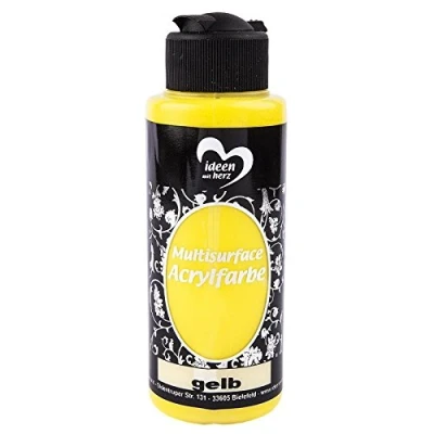 Abbildung von Ideen mit Herz Acrylfarbe Multisurface Allzweckfarbe zum Bemalen von Holz, Glas, Polyester, Keramik, Porzellan, Terracotta, Styropor, Stoff, Leder Universalfarbe auf Wasserbasis 120ml (gelb)