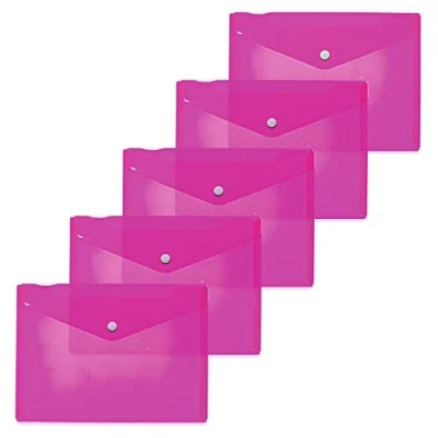 Abbildung von HERMA 20058 Dokumententaschen A5 transparent pink rosa, 5 Stück, kleine Sichttaschen Umschläge mit Druckknopf, Briefumschläge aus Plastik für Schule, Uni, Büro, Reise