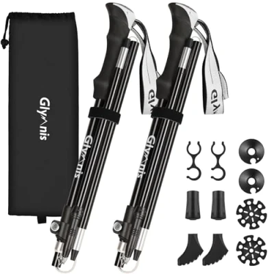 Abbildung von Glymnis Wanderstöcke Trekkingstöcke Walking Stöcke 7075 Aluminium Wanderstock verstellbar 110 130cm und Klemmverschluss mit 4 Paar Gummipuffers für Trekking (Blau)