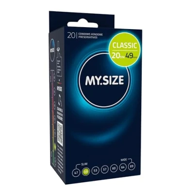 Abbildung von MY.SIZE Classic Kondome 49 mm Breite I 20 Stück Packung Premium extra dünn gefühlsecht hauchzart dünne 0,07 Wandstärke vegan für Männer Condoms for men