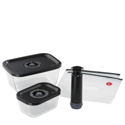 Abbildung von Küchenprofi EASYFRESH Vakuum Set 5 teilig 1x Vakuumpumpe manuell, Vakuumdose S und L, 2x Vakuumbeutel 22x21 cm Borosilikatglas, hochwertiger Kunststoff Zubereitung Aufbewahrung