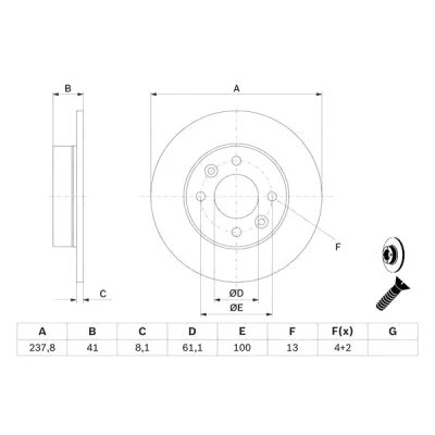 Abbildung von BOSCH 0 986 478 273 Bremsscheibe 237,8 8,1 4 100 voll geölt mit Schrauben RENAULT: TWINGO 1, 1 Kasten, CLIO