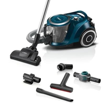 Abbildung von Bosch Staubsauger beutellos Serie 6 ProFamily BGC41XFMLY, ideal für Allergiker, Hygiene Filter, 10 J. Motorgarantie, Spielzeugfalle, XXL Polsterdüse, Fugendüse, hohe Saugkraft, leise, 750 W, blau
