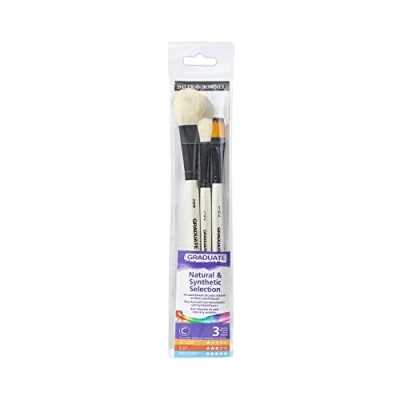 Abbildung von Daler Rowney Graduate Aquarellpinsel für Kunst und Ziegenhaar, Pinsel Set, 3 verschiedene mit kurzem Griff (ovaler Mopp flache Waschung), ideal Anfänger Studenten