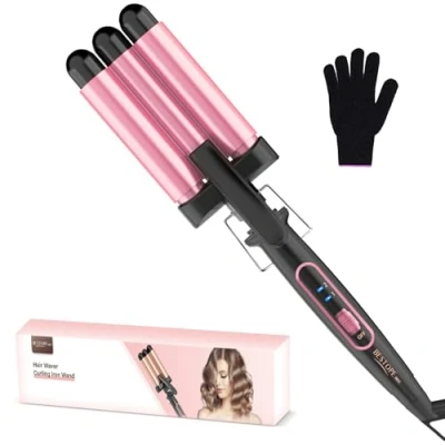 Abbildung von Welleneisen für Haare 3 Fässer BESTOPE MIX Welleisen 22mm, Lockenstab 150C/210C, Mermaid Hair Waver Schnell Aufheizen Lange, Kurze