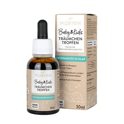 Abbildung von MABYEN Träumchen Tropfen 30ml ohne Melatonin pflanzliches Nahrungsergänzungsmittel Baby Frei von Alkohol, Laktose, Gluten