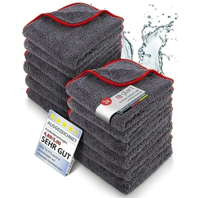 Abbildung von Glart Poliertuch Auto Trockentuch 12er Set Premium Mikrofasertücher extra saugstark &amp; ultra weich 40x40cm Mikrofasertuch zum kratzfreien Trocknen polieren Mikrofaser rot