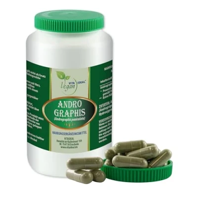 Abbildung von VITA IDEAL Vegan® ANDROGRAPHIS Kraut 360 KAPSELN Chiretta Tagesportion 800mg CHIRETTAKRAUT reines Pulver. Natürlich, pflanzlich und ohne Zusatzstoffe.