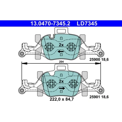 Abbildung von ATE 13.0470 7345.2 Bremsbelagsatz für Verschleißwarnanzeiger vorbereitet, exkl. Verschleißwarnkontakt BMW: 5 Saloon, Touring, 3 Saloon