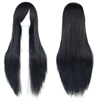 Abbildung von Fouriding 31&quot; Black Women&#039;s Long Straight Cosplay Party Wigs Hairpieces Hair Cap Lolita Style Anime Wig