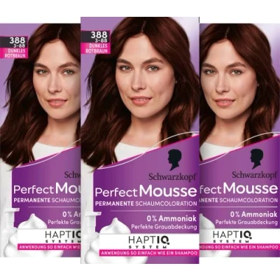 Abbildung von Schwarzkopf Perfect Mousse Permanente Schaumcoloration 388/3 88 Dunkles Rotbraun (3x93 ml), Haarfarbe mit perfekter Grauabdeckung, Coloration für intensive Pflege &amp; strahlenden Glanz