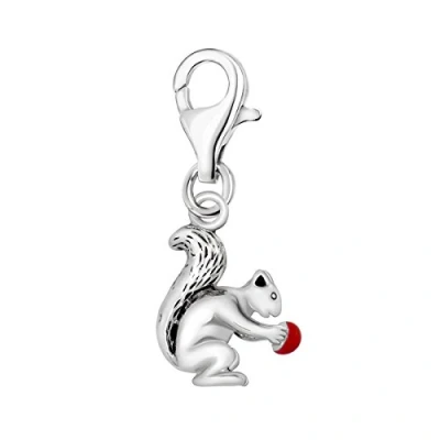 Abbildung von Quiges Charm Anhänger Rot Emaille 3D Eichhörnchen 925 Silber mit Karabinerverschluss für Bettelarmband