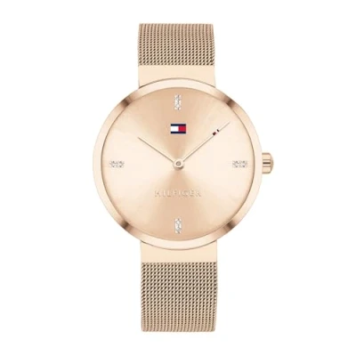 Abbildung von Tommy Hilfiger Analog Quarzuhr für Damen mit Rotgoldfarbenes Edelstahl Mesh Gliederarmband 1782218