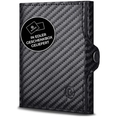Abbildung von RUTAKO Slim Wallet mit Münzfach &amp; RFID Schutz Kartenetui Herren Damen Kreditkartenetui klein Mini Geldbörse Portmonee Portemonnaie Geldbeutel Carbon Schwarz
