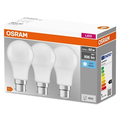 Abbildung von OSRAM Base LED Lamps, Classic Bulb A, 8,5 W, matt, Einheitsgröße, 3 Stück (1er Pack), Kaltweiß
