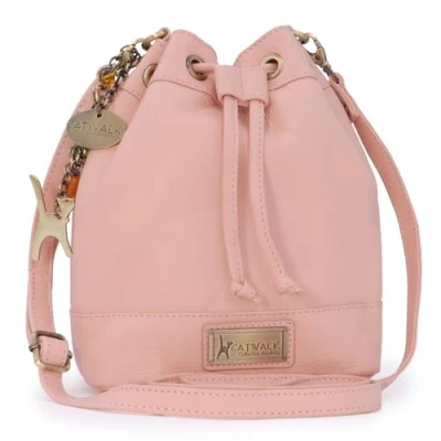 Abbildung von Catwalk Collection Handbags Damen Leder Umhängetasche Mittelgroß Beuteltasche/Handtasche Verstellbarer Schultergurt ROCHELLE Rosa