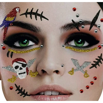 Abbildung von Brandsseller Gesichts Tattoo Pirat Aufkleber Set Klebetattoos Temporäre Tattoos Halloween/Karneval