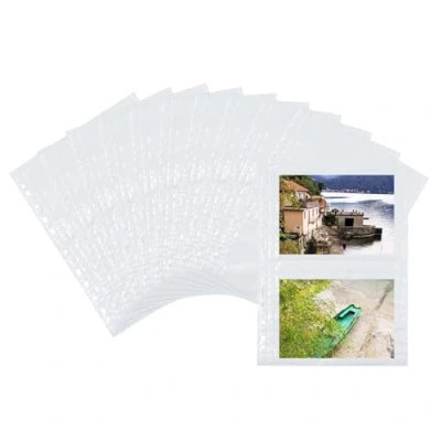 Abbildung von HERMA 7587 Fotohüllen für Ordner, 10 Stück, 13x18 cm quer, 2 Fächer geteilt, beidseitig bestückbare Fotophan Fotosichthüllen Sammelhüllen Postkartenhüllen Prospekthüllen mit Eurolochung, weiß