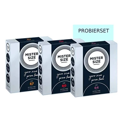 Abbildung von MISTER SIZE Kondome gefühlsecht hauchzart (57 60 64 mm) 3x3 Probierset/extra dünn, extra fein, feucht/aus 100% Naturkautschuk Latex in deiner Größe L 2XL &quot;breitere Vielfalt&quot;