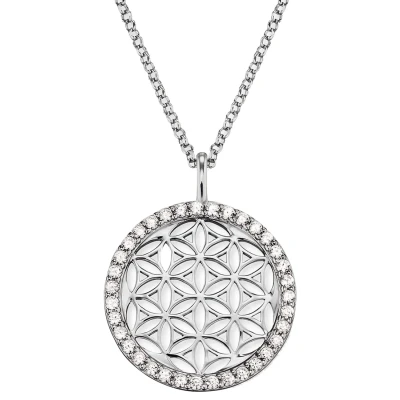 Abbildung von Engelsrufer Damen Halskette aus Sterling Silber mit Lebensblume Anhänger besetzt 35 weißen Zirkonia Steinen Karabinerverschluss längenverstellbar nickelfrei