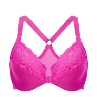 Abbildung von DELIMIRA Damen Vorderverschluss BH mit Bügel Vollständige Abdeckung Große Größen Glitzer Rosa 85B