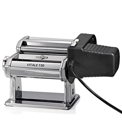 Abbildung von Küchenprofi Elektrische Nudelmaschine VITALE 150 Set inkl. Motor, 3 Walzen/Aufsätze, Pastaschneider 2 Geschwindigkeitsstufen rostfreier Edelstahl Lasagneplatten, Tagliolini und mehr