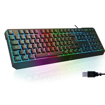 Abbildung von KLIM Chroma Gaming Tastatur QWERTZ DEUTSCH mit Kabel USB NEU 2024 Langlebig, Ergonomisch, Wasserdicht, Leise Tasten RGB Gamer für PC Mac Xbox One X PS4 Schwarz