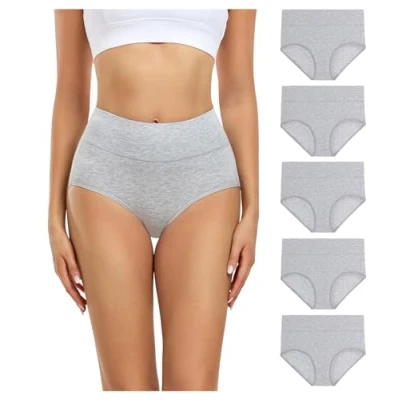 Abbildung von wirarpa Damen Unterhosen Baumwolle Slips Hoher Taille Atmungsaktive Taillenslip Wochenbett Unterwäsche Mehrpack Größen 32 58, Grau 5er Pack, Medium (38/40)