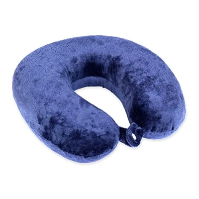 Abbildung von Schramm Rocco e.K. Nackenkissen praktischem Druckknopf 3 Farben Reisekissen Nackenhörnchen orthopädisches Nackenstützkissen Memory Schaum Travel Neck Pillow, Farbe:dunkelblau