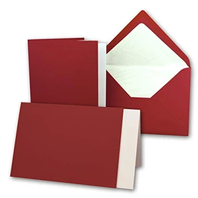 Abbildung von 25 x Kartenpaket mit gefütterten Brief Umschlägen und Einleger gerippt DIN A6/C6 Dunkelrot 10,5 14,8 cm Nassklebung NEUSER PAPIER