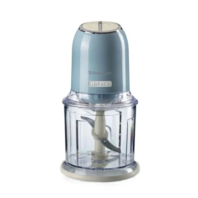 Abbildung von Ariete Vintage 438, Retro Elektrischer Gemüse und Ice Crusher mit 2 Geschwindigkeitsstufen, 4 Edelstahlklingen, Rutschfesten Standüßen, 600 ml Fassungsvermögen, 400W, Blau